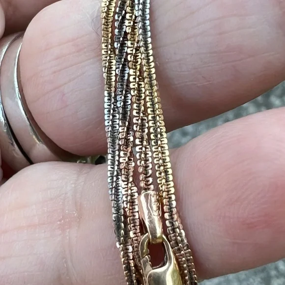 VINTAGE RUSSIAN 14K TRICOLOR GOLD TWISTED SNAKE CHAIN UNIQUE RARE FIND STAMPED